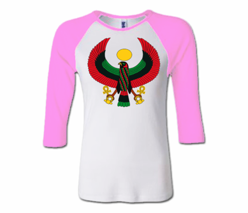 Women White and Pink Heru Baseball T-Shirt