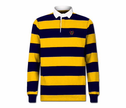 Men's Gold and Navy Blue Collard Heru Rugby Shirt (Long Sleeve)