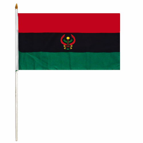 Pan African Handheld Flag with the Heru Falcon