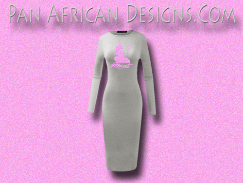 Women's Heather Grey with Neon Pink Glitter Long Sleeve Ma'at Bodycon T-Shirt Dress