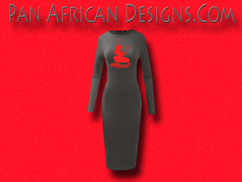 Women's Charcoal Grey with Red Glitter Long Sleeve Ma'at Bodycon T-Shirt Dress