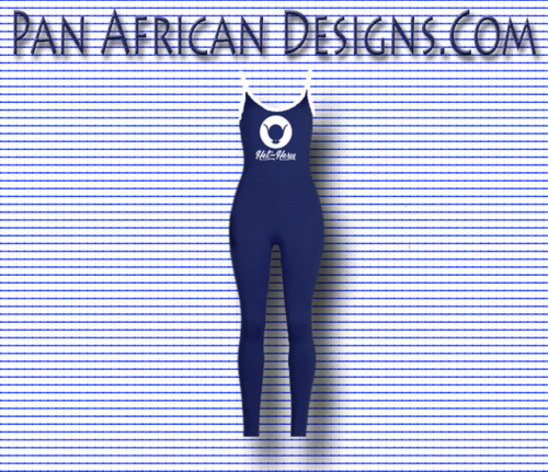 Women's Navy Blue Het-Heru Full Length (Bodycon) Jumpsuit with White Spaghetti Strap & side stripes
