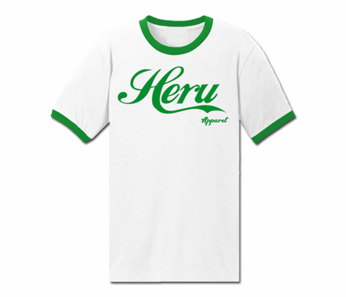 Men's White and Kelly Green Heru Apparel Ringer T-Shirt (Text)