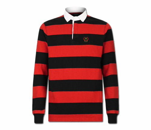 Men's Red and Black Collard Heru Rugby Shirt (Long Sleeve)