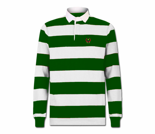 Men's Forest Green and White Collard Heru Rugby Shirt (Long Sleeve)