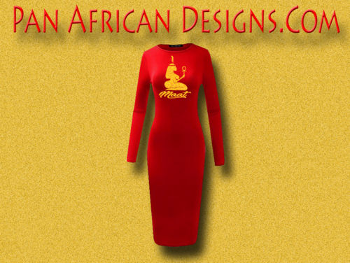 Women's Red with Gold Glitter Long Sleeve Ma'at Bodycon T-Shirt Dress