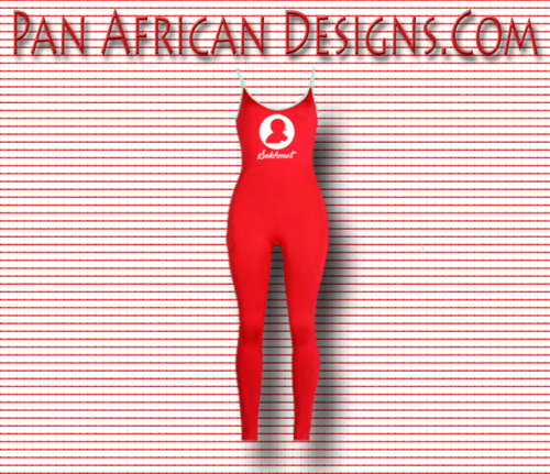 Women's Red Sekhmet (Bodycon) Full Length Jumpsuit with White Spaghetti Strap and side stripes