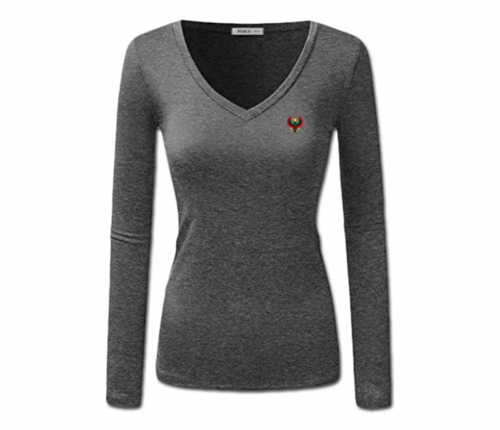 Women's Dark Heather Grey Heru Long Sleeve V-Neck T-Shirt