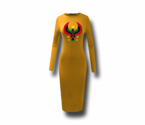 Women's Mustard Heru Long Sleeve (Bodycon) T-Shirt Dress
