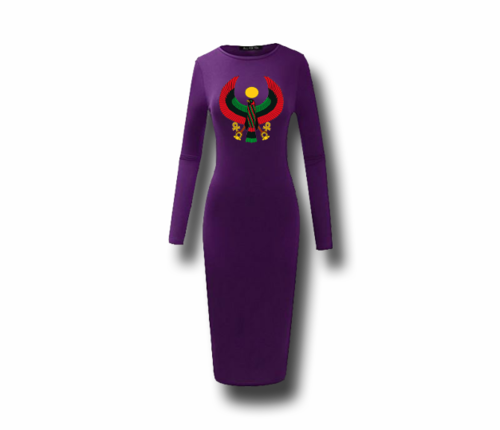 Women's Purple Heru Long Sleeve (Bodycon) T-Shirt Dress