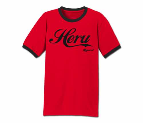 Men's Red and Black Heru Apparel Ringer T-Shirt (Text)