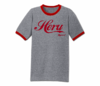 Men's Heather Grey and Red Heru Apparel Ringer T-Shirt (Text)