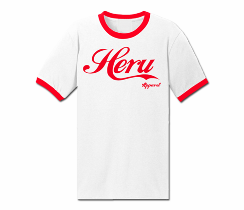 Men's White and Red Heru Apparel Ringer T-Shirt (Text)