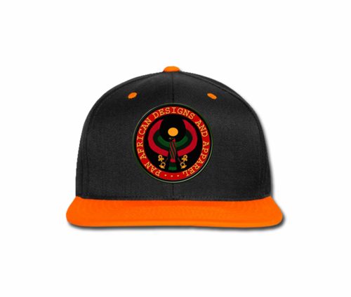 Men Black and Orange Heru Snap Back (with circular seal design)