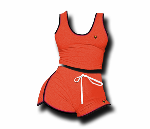 Women's Heather Orange Heru Summer Tank Top & Short Set (Bodycon)