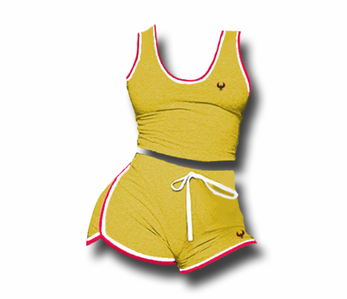 Women's Heather Yellow Heru Summer Tank Top & Short Set (Bodycon)